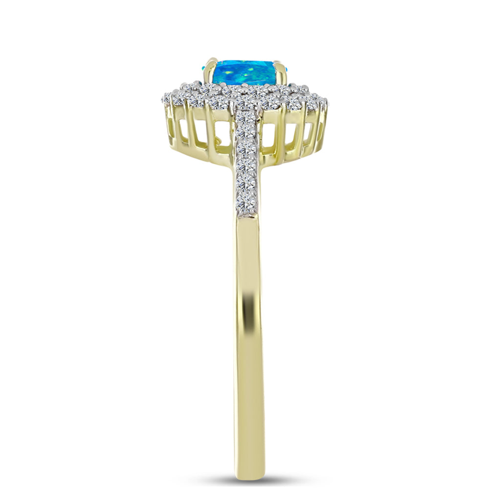 Inel din Argint 925 Placat cu Aur ( 2.52 grame ) cu Opal Albastru Etiopian Paraiba și Topaz Alb 0.67 Carate