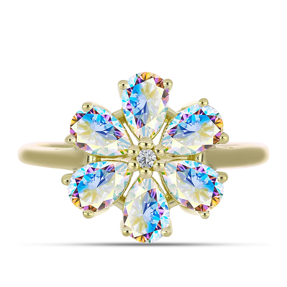 Inel din Argint 925 Placat cu Aur ( 2.91 grame ) cu Moissanit de Gheață și Topaz Alb 2.37 Carate 1 