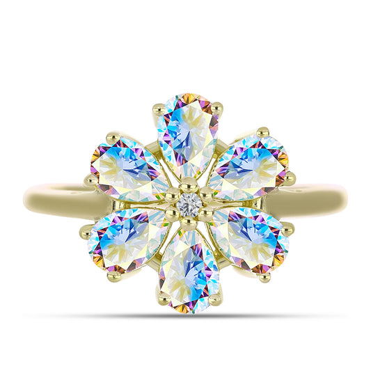 Inel din Argint 925 Placat cu Aur ( 2.91 grame ) cu Moissanit de Gheață și Topaz Alb 2.37 Carate