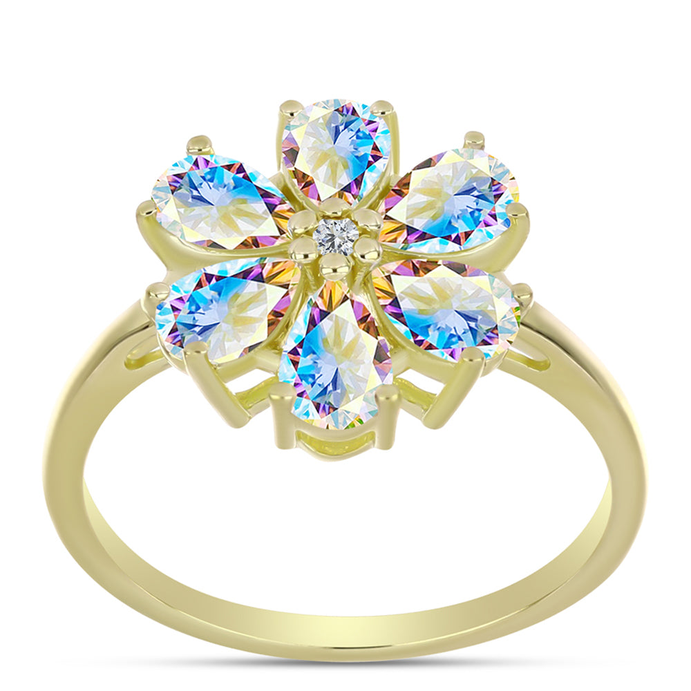 Inel din Argint 925 Placat cu Aur ( 2.91 grame ) cu Moissanit de Gheață și Topaz Alb 2.37 Carate 3 