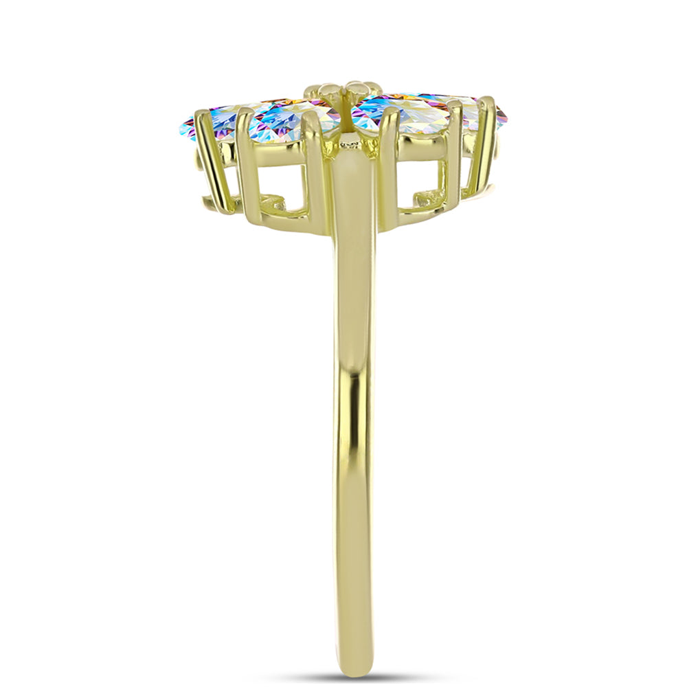 Inel din Argint 925 Placat cu Aur ( 2.91 grame ) cu Moissanit de Gheață și Topaz Alb 2.37 Carate 4 