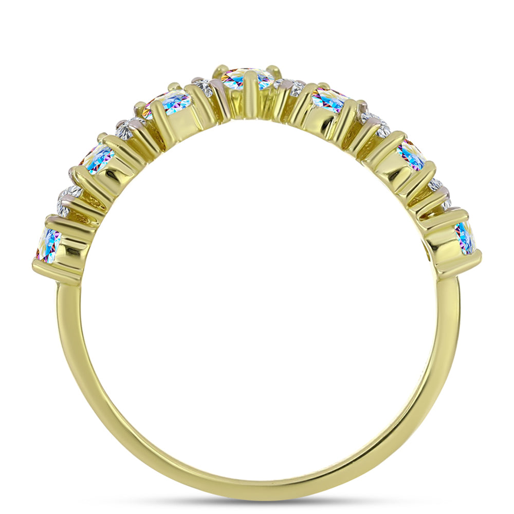 Inel din Argint 925 Placat cu Aur ( 2.25 grame ) cu Moissanit de Gheață și Topaz Alb 0.98 Carate
