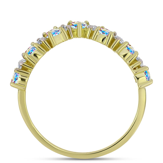 Inel din Argint 925 Placat cu Aur ( 2.25 grame ) cu Moissanit de Gheață și Topaz Alb 0.98 Carate