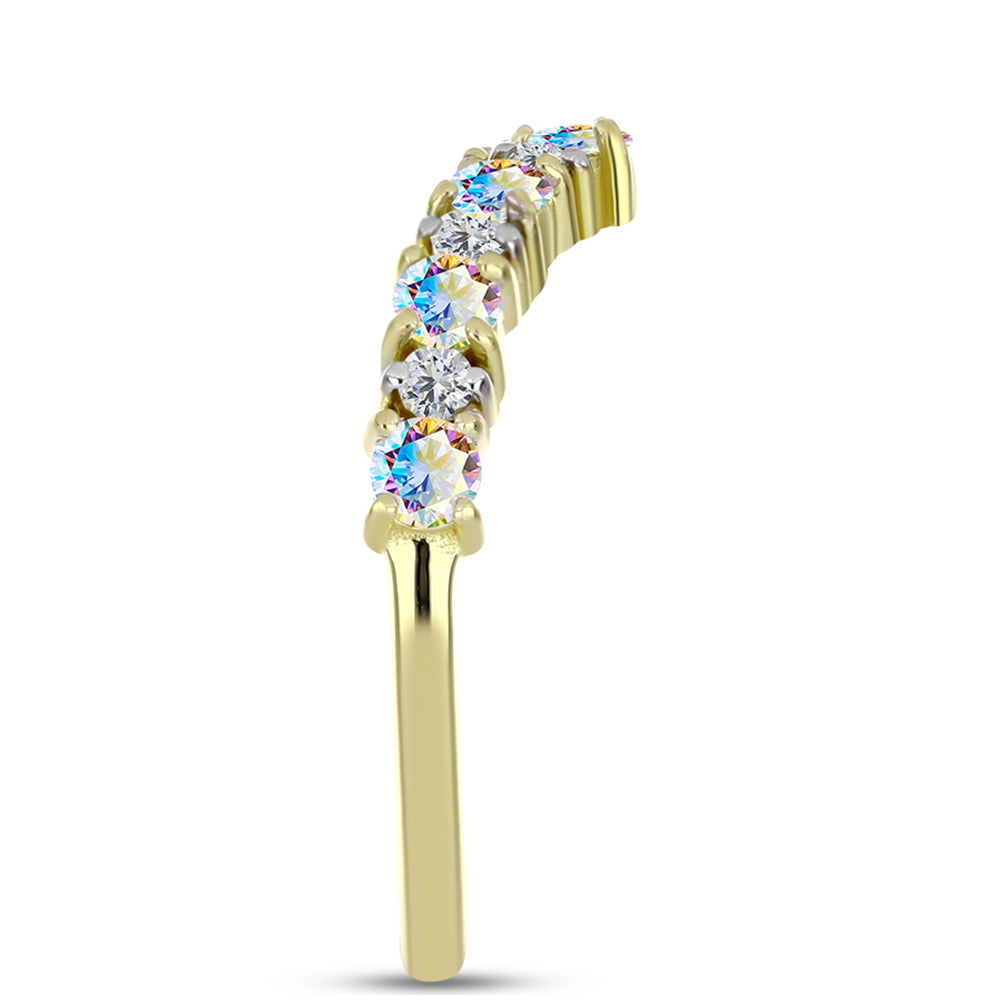 Inel din Argint 925 Placat cu Aur ( 2.25 grame ) cu Moissanit de Gheață și Topaz Alb 0.98 Carate 4 