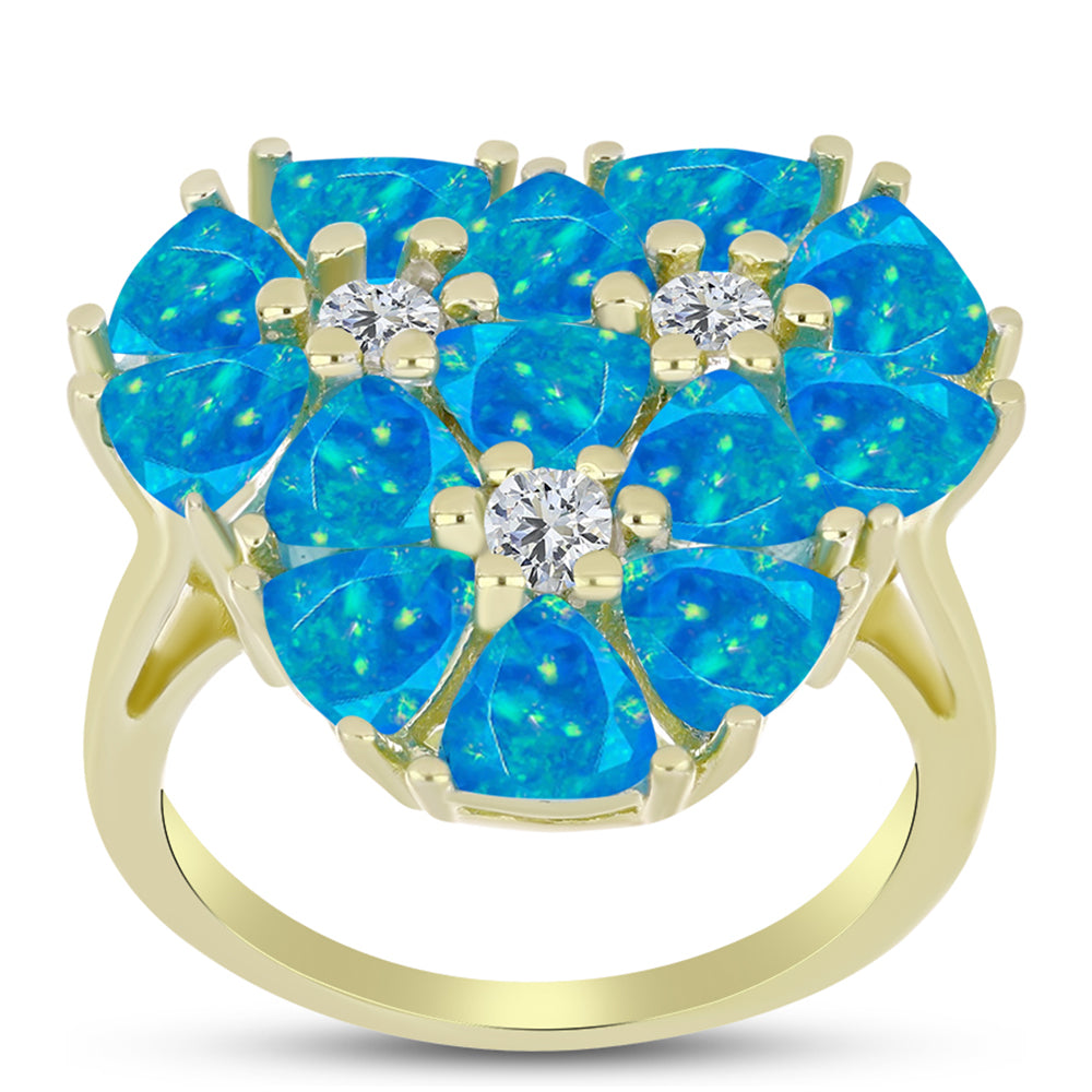 Inel din Argint 925 Placat cu Aur ( 5.24 grame ) cu Opal Albastru Etiopian Paraiba și Topaz Alb 3.74 Carate