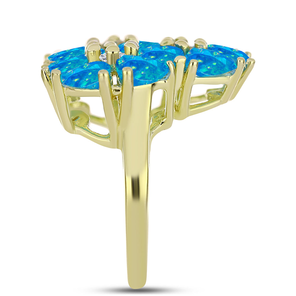 Inel din Argint 925 Placat cu Aur ( 5.24 grame ) cu Opal Albastru Etiopian Paraiba și Topaz Alb 3.74 Carate 4 