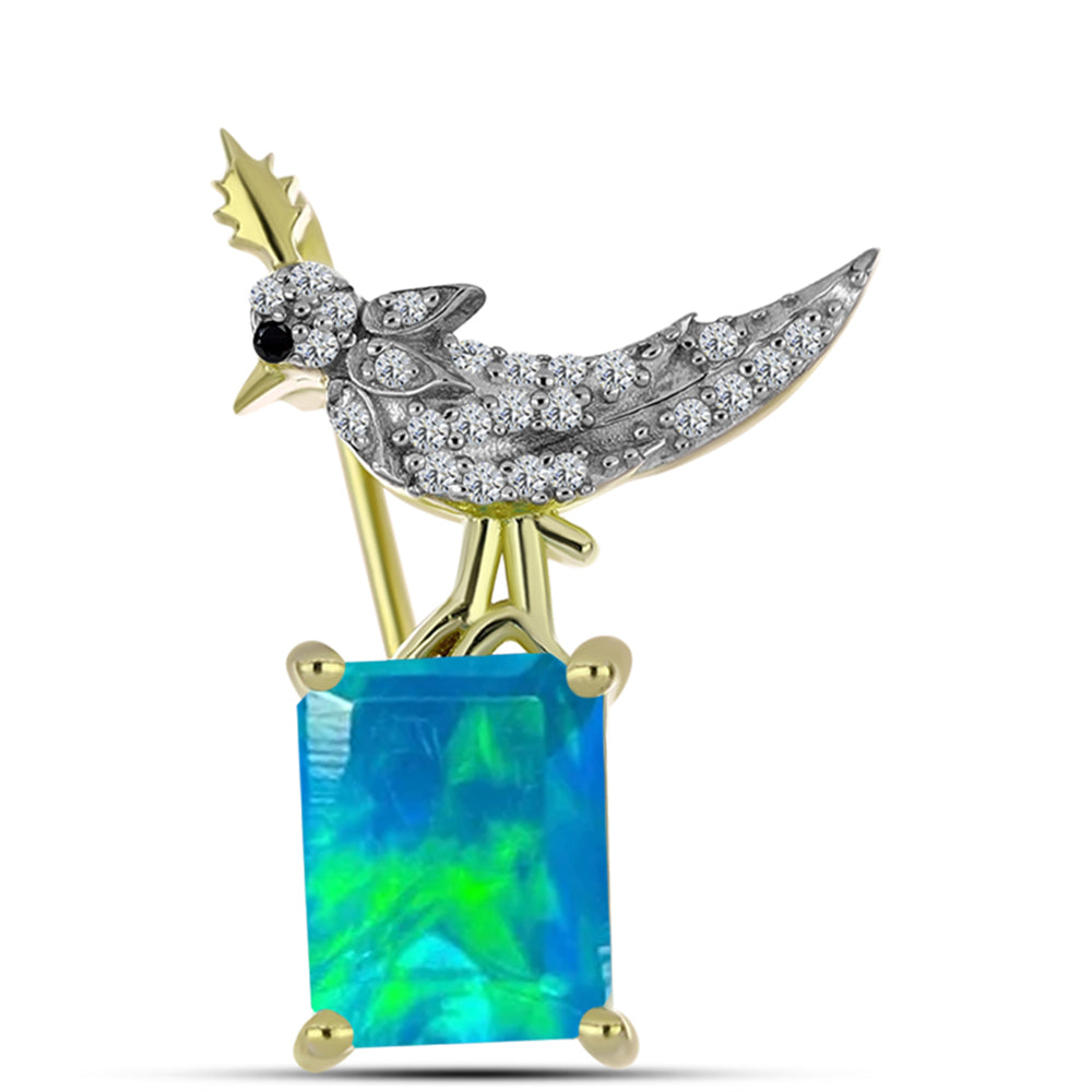 Broşă din Argint 925 Placat cu Aur ( 2.58 grame ) cu Opal Albastru Etiopian Paraiba și Spinel Negru 1.46 Carate 1 