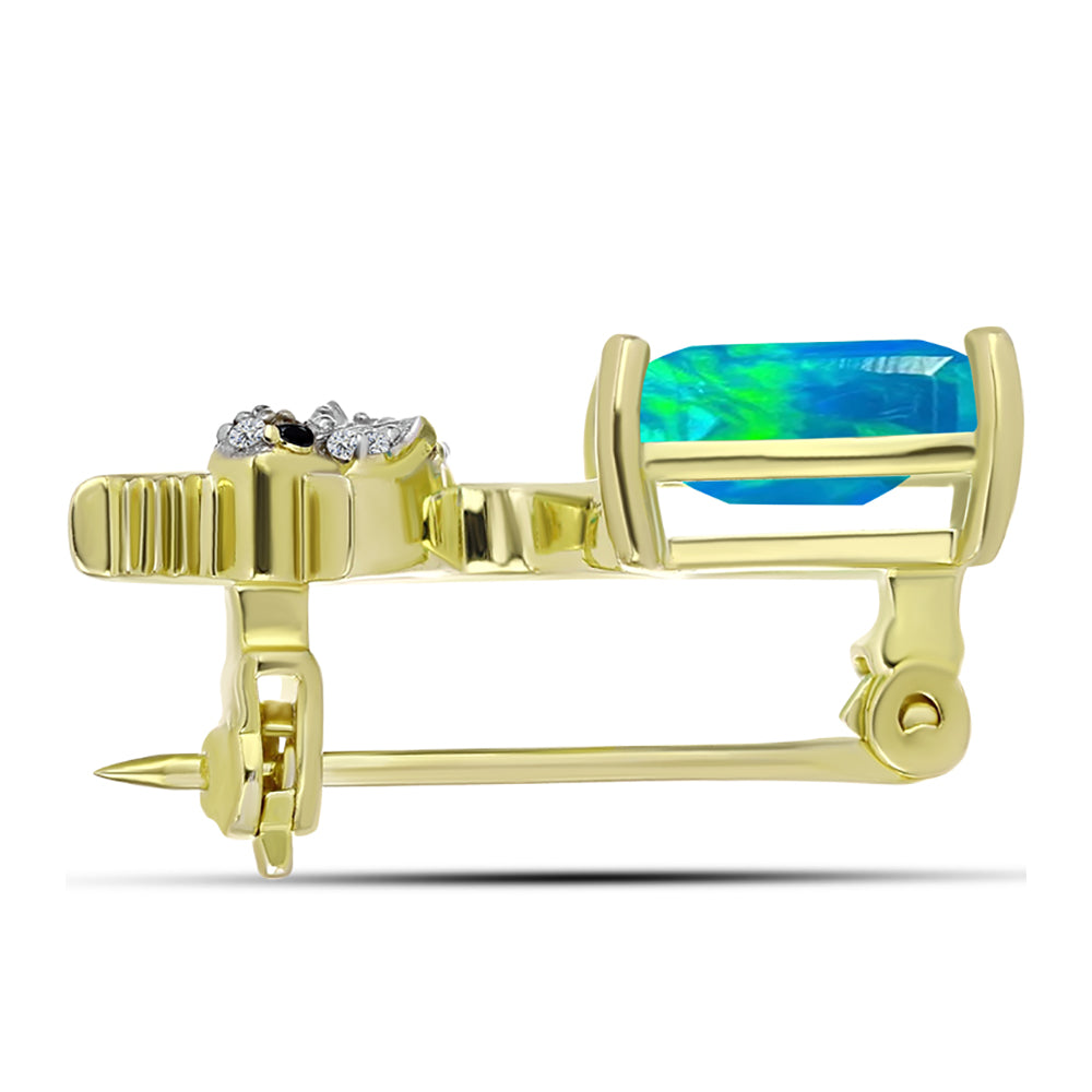 Broşă din Argint 925 Placat cu Aur ( 2.58 grame ) cu Opal Albastru Etiopian Paraiba și Spinel Negru 1.46 Carate 2 