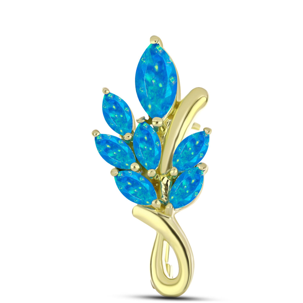 Broşă din Argint 925 Placat cu Aur ( 2.71 grame ) cu Opal Albastru Etiopian Paraiba 0.9 Carate
