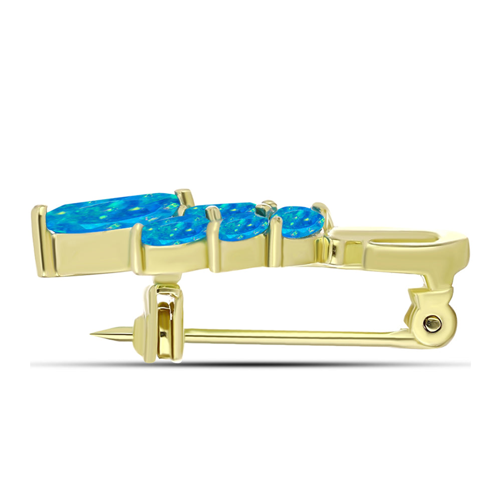 Broşă din Argint 925 Placat cu Aur ( 2.71 grame ) cu Opal Albastru Etiopian Paraiba 0.9 Carate 2 