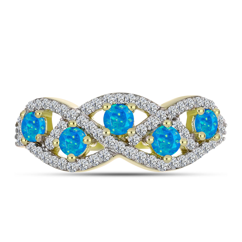 Inel din Argint 925 Placat cu Aur ( 3.32 grame ) cu Opal Albastru Etiopian Paraiba și Topaz Alb 0.77 Carate 1 