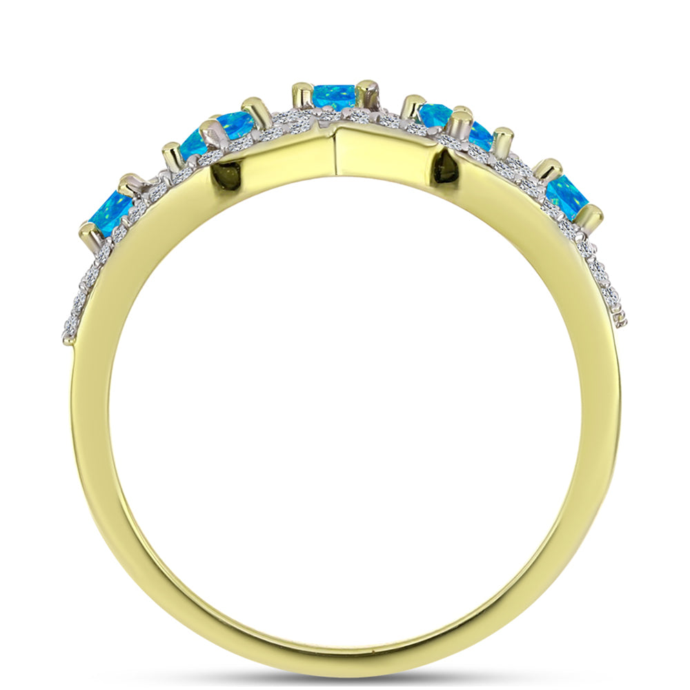 Inel din Argint 925 Placat cu Aur ( 3.32 grame ) cu Opal Albastru Etiopian Paraiba și Topaz Alb 0.77 Carate