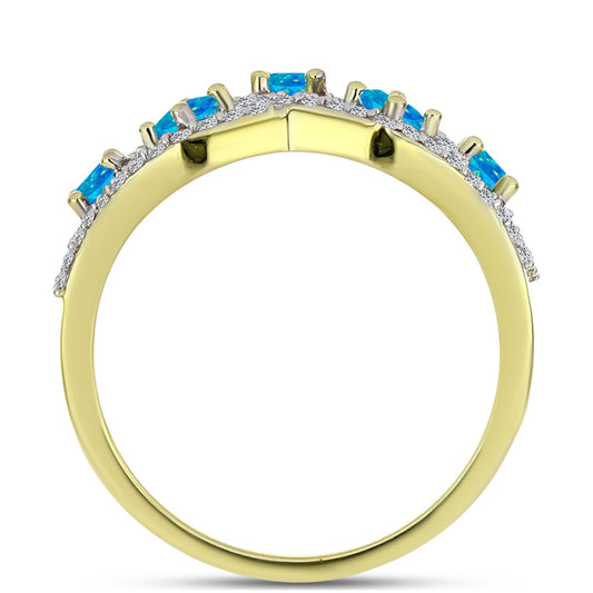 Inel din Argint 925 Placat cu Aur ( 3.32 grame ) cu Opal Albastru Etiopian Paraiba și Topaz Alb 0.77 Carate