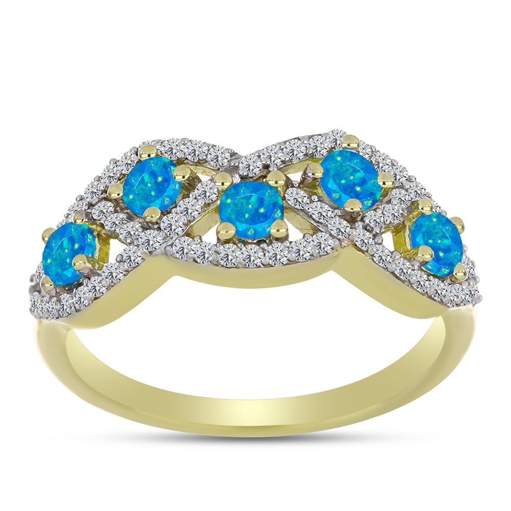 Inel din Argint 925 Placat cu Aur ( 3.32 grame ) cu Opal Albastru Etiopian Paraiba și Topaz Alb 0.77 Carate 3 