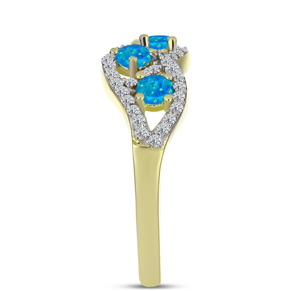 Inel din Argint 925 Placat cu Aur ( 3.32 grame ) cu Opal Albastru Etiopian Paraiba și Topaz Alb 0.77 Carate 4 