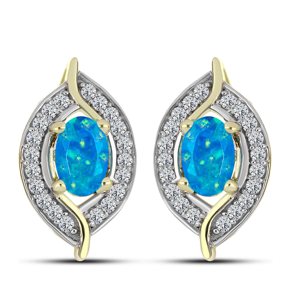 Cercei din Argint 925 Placat cu Aur ( 3.32 grame ) cu Opal Albastru Etiopian Paraiba și Topaz Alb 0.81 Carate