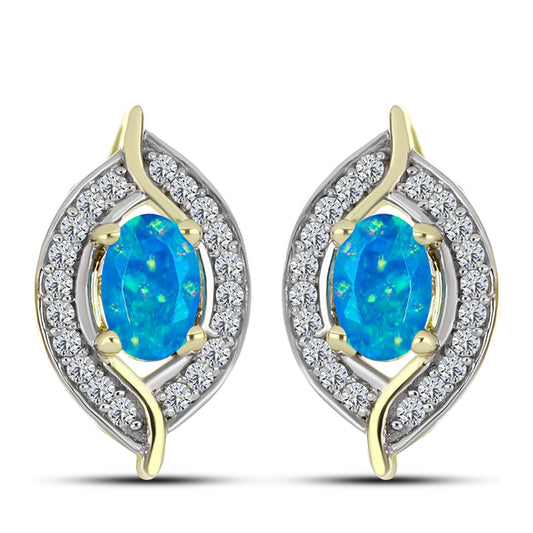 Cercei din Argint 925 Placat cu Aur ( 3.32 grame ) cu Opal Albastru Etiopian Paraiba și Topaz Alb 0.81 Carate