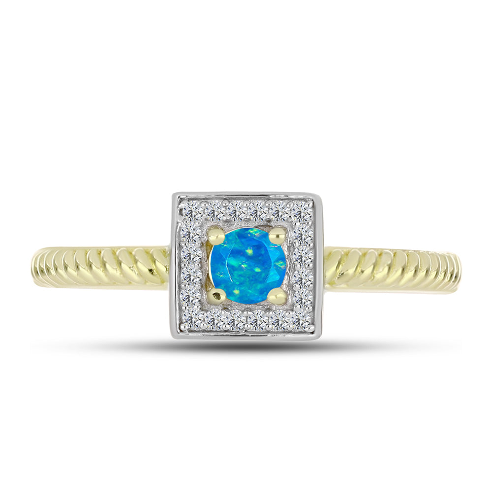Inel din Argint 925 Placat cu Aur ( 2.56 grame ) cu Opal Albastru Etiopian Paraiba și Topaz Alb 0.27 Carate