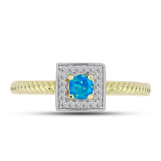 Inel din Argint 925 Placat cu Aur ( 2.56 grame ) cu Opal Albastru Etiopian Paraiba și Topaz Alb 0.27 Carate
