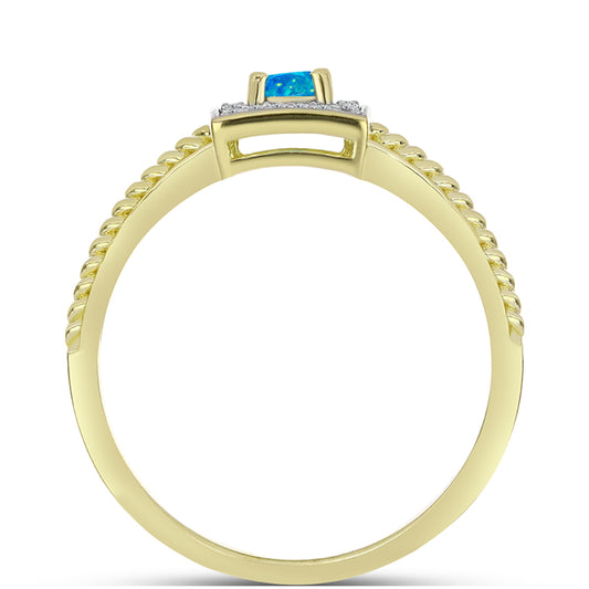Inel din Argint 925 Placat cu Aur ( 2.56 grame ) cu Opal Albastru Etiopian Paraiba și Topaz Alb 0.27 Carate