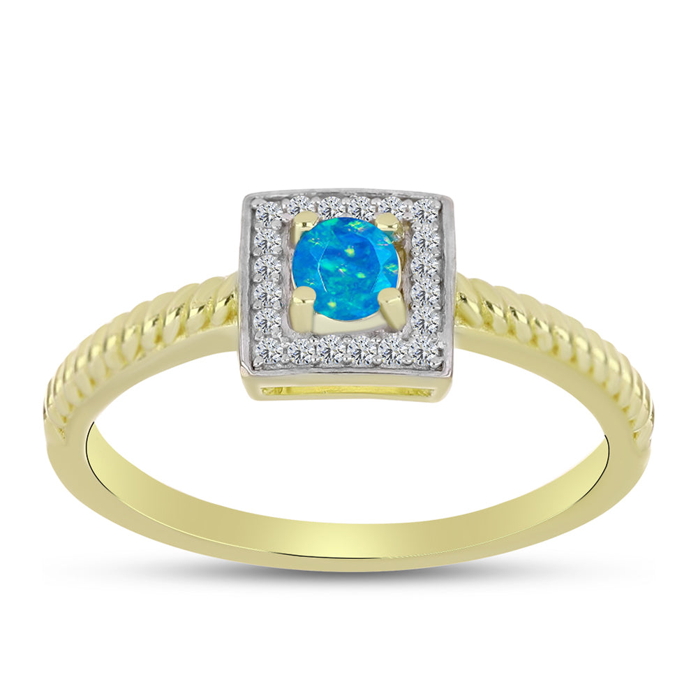 Inel din Argint 925 Placat cu Aur ( 2.56 grame ) cu Opal Albastru Etiopian Paraiba și Topaz Alb 0.27 Carate 3 