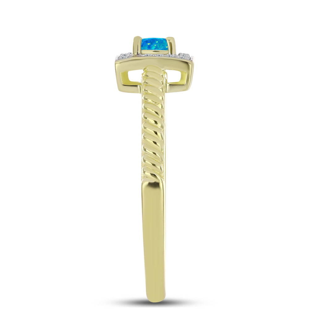 Inel din Argint 925 Placat cu Aur ( 2.56 grame ) cu Opal Albastru Etiopian Paraiba și Topaz Alb 0.27 Carate 4 