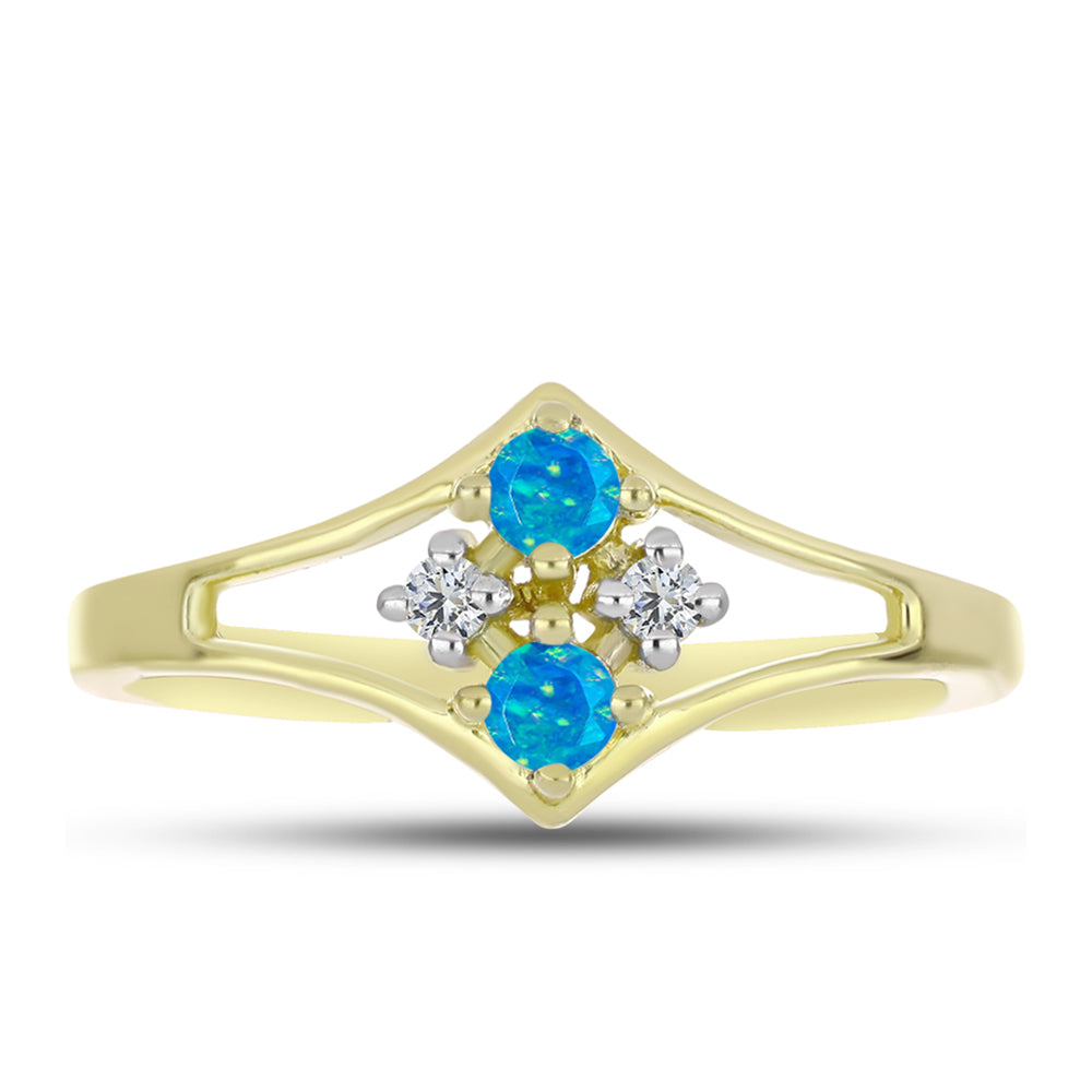 Inel din Argint 925 Placat cu Aur ( 2.06 grame ) cu Opal Albastru Etiopian Paraiba și Topaz Alb 0.21 Carate