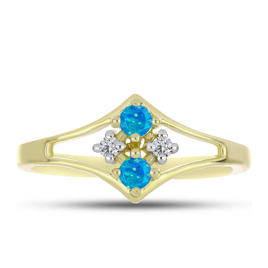 Inel din Argint 925 Placat cu Aur ( 2.06 grame ) cu Opal Albastru Etiopian Paraiba și Topaz Alb 0.21 Carate