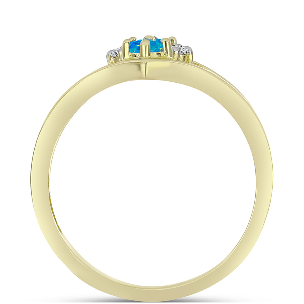 Inel din Argint 925 Placat cu Aur ( 2.06 grame ) cu Opal Albastru Etiopian Paraiba și Topaz Alb 0.21 Carate