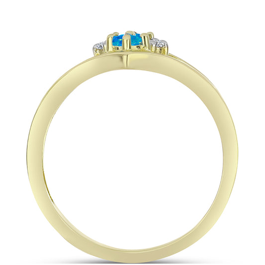 Inel din Argint 925 Placat cu Aur ( 2.06 grame ) cu Opal Albastru Etiopian Paraiba și Topaz Alb 0.21 Carate
