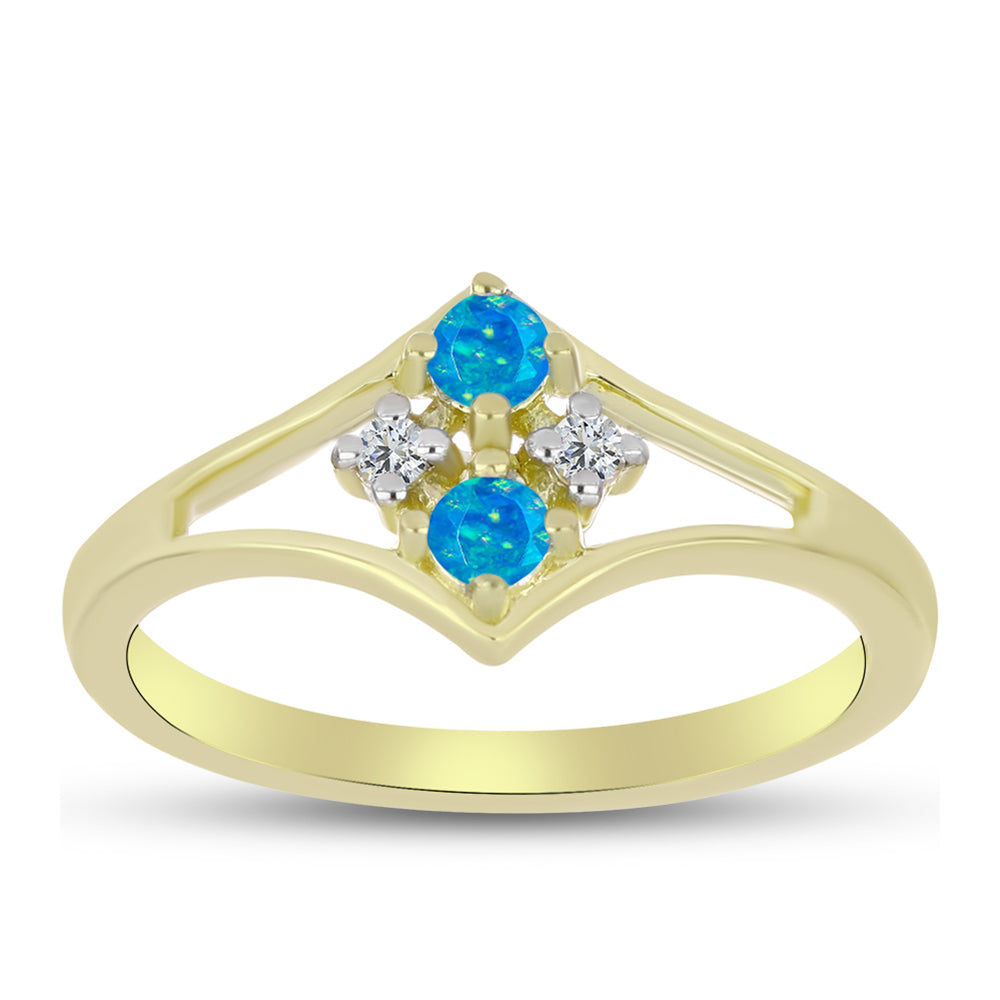 Inel din Argint 925 Placat cu Aur ( 2.06 grame ) cu Opal Albastru Etiopian Paraiba și Topaz Alb 0.21 Carate 3 