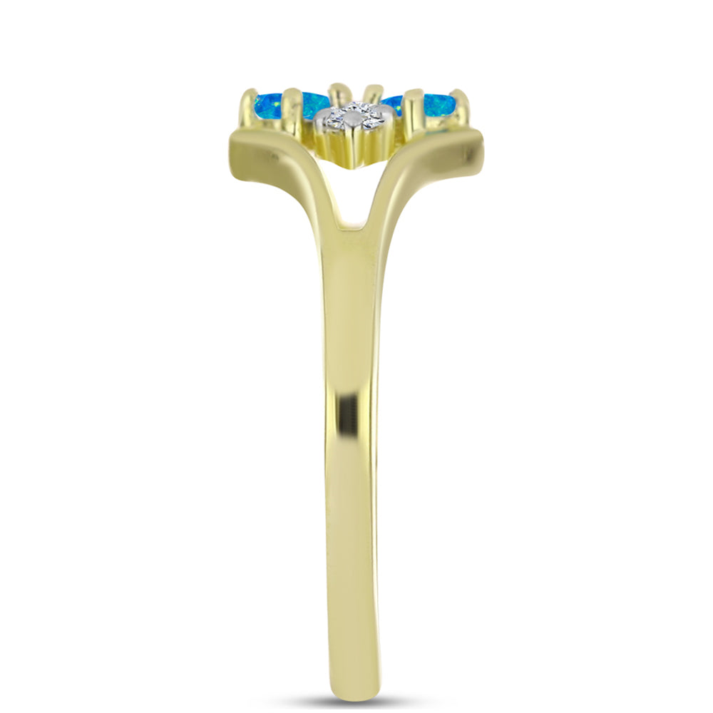 Inel din Argint 925 Placat cu Aur ( 2.06 grame ) cu Opal Albastru Etiopian Paraiba și Topaz Alb 0.21 Carate