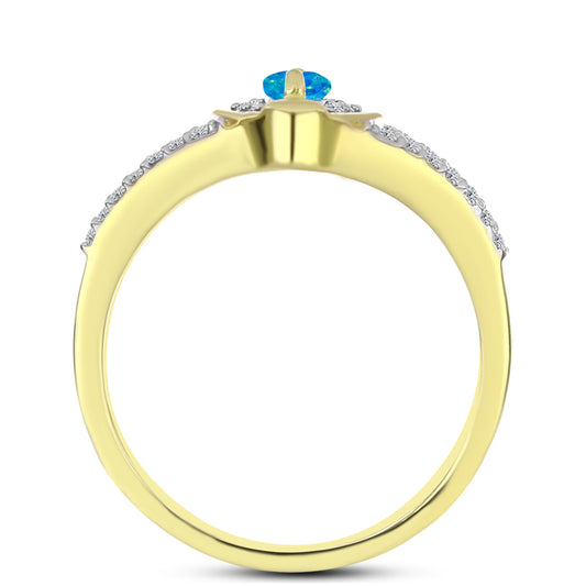 Inel din Argint 925 Placat cu Aur ( 3.28 grame ) cu Opal Albastru Etiopian Paraiba și Topaz Alb 0.44 Carate