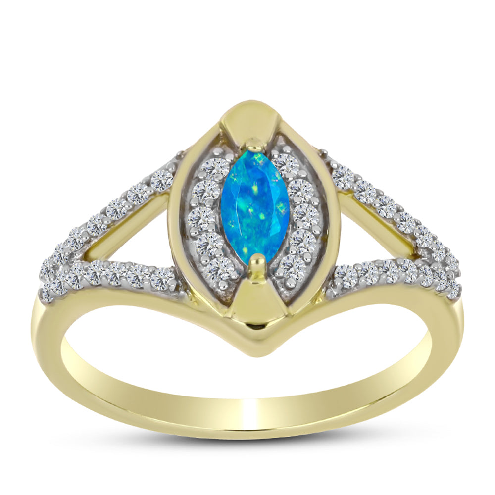 Inel din Argint 925 Placat cu Aur ( 3.28 grame ) cu Opal Albastru Etiopian Paraiba și Topaz Alb 0.44 Carate 3 