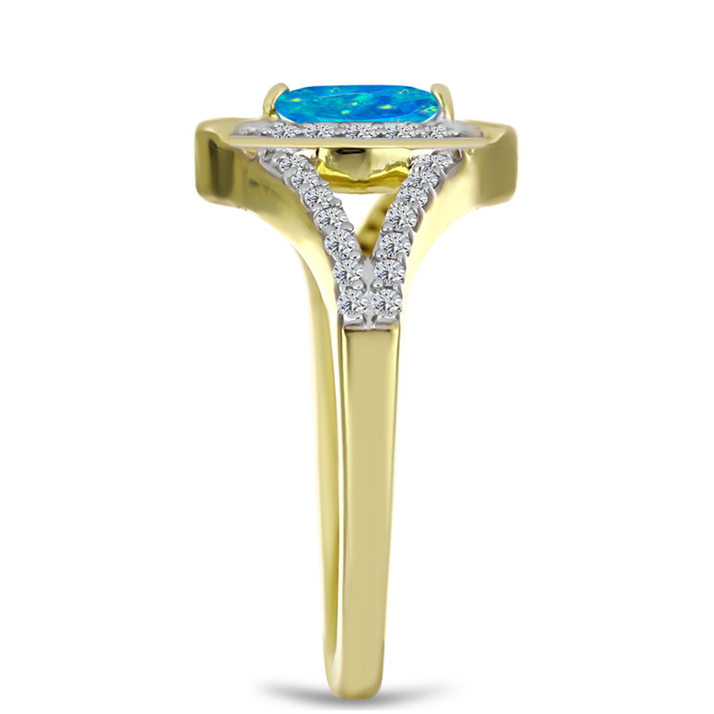 Inel din Argint 925 Placat cu Aur ( 3.28 grame ) cu Opal Albastru Etiopian Paraiba și Topaz Alb 0.44 Carate