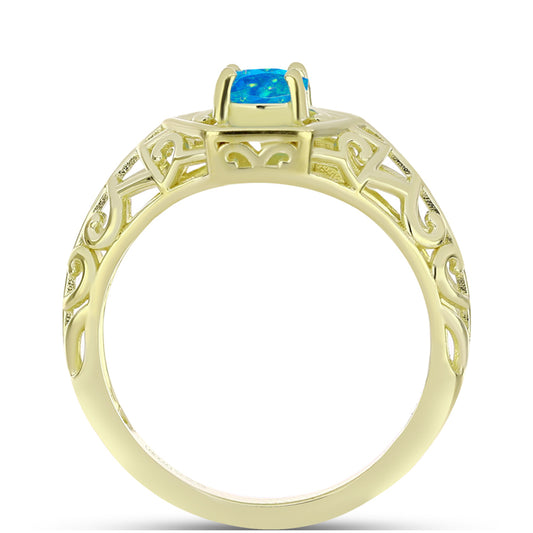 Inel din Argint 925 Placat cu Aur ( 2.83 grame ) cu Opal Albastru Etiopian Paraiba 0.47 Carate