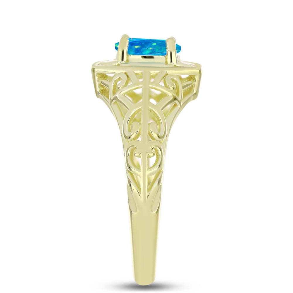 Inel din Argint 925 Placat cu Aur ( 2.83 grame ) cu Opal Albastru Etiopian Paraiba 0.47 Carate 4 