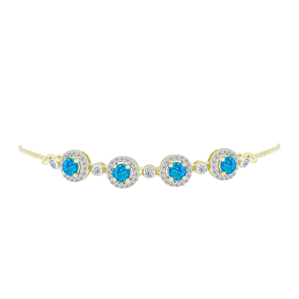 Brățară din Argint 925 Placat cu Aur ( 4.12 grame ) cu Opal Albastru Etiopian Paraiba și Topaz Alb 1.27 Carate 2 