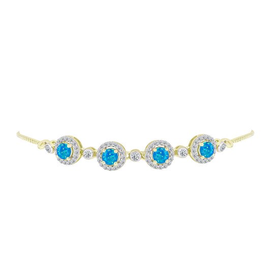 Brățară din Argint 925 Placat cu Aur ( 4.12 grame ) cu Opal Albastru Etiopian Paraiba și Topaz Alb 1.27 Carate