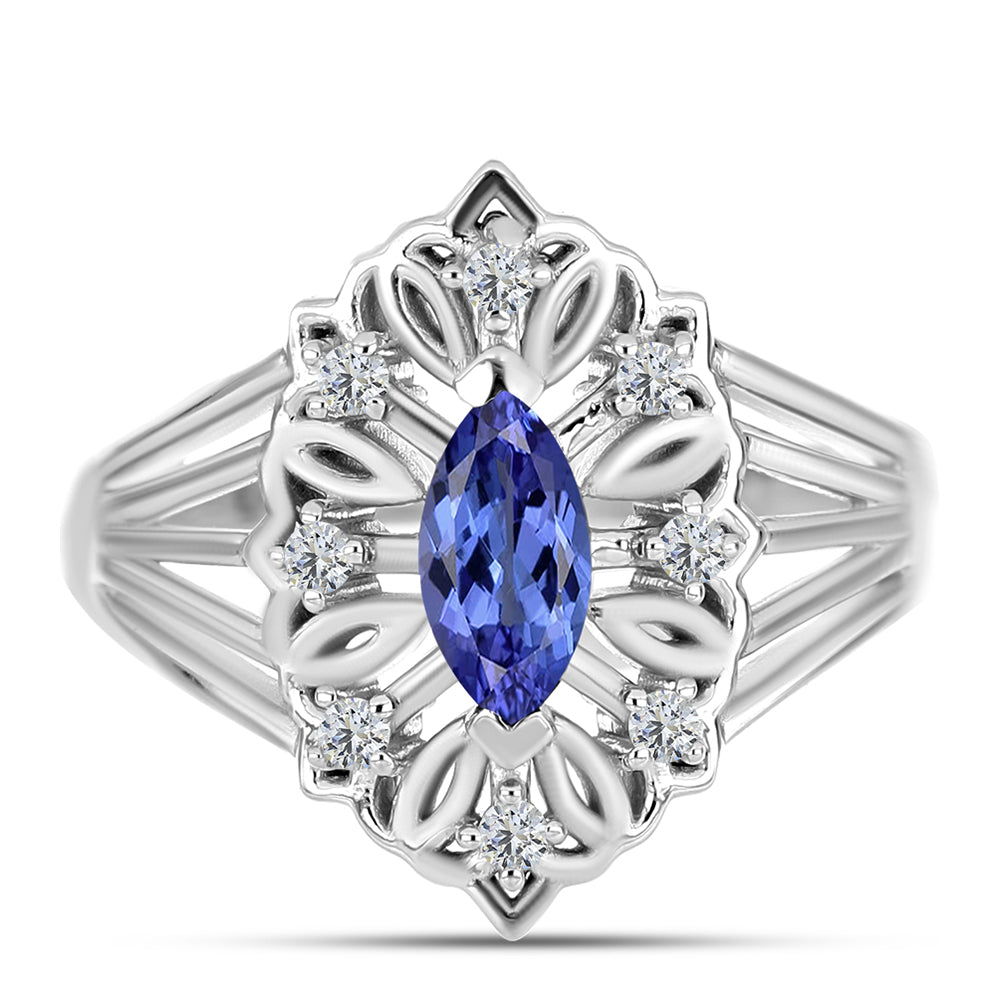 Inel din Argint 925 ( 4.85 grame ) cu Tanzanit și Topaz Alb 0.67 Carate