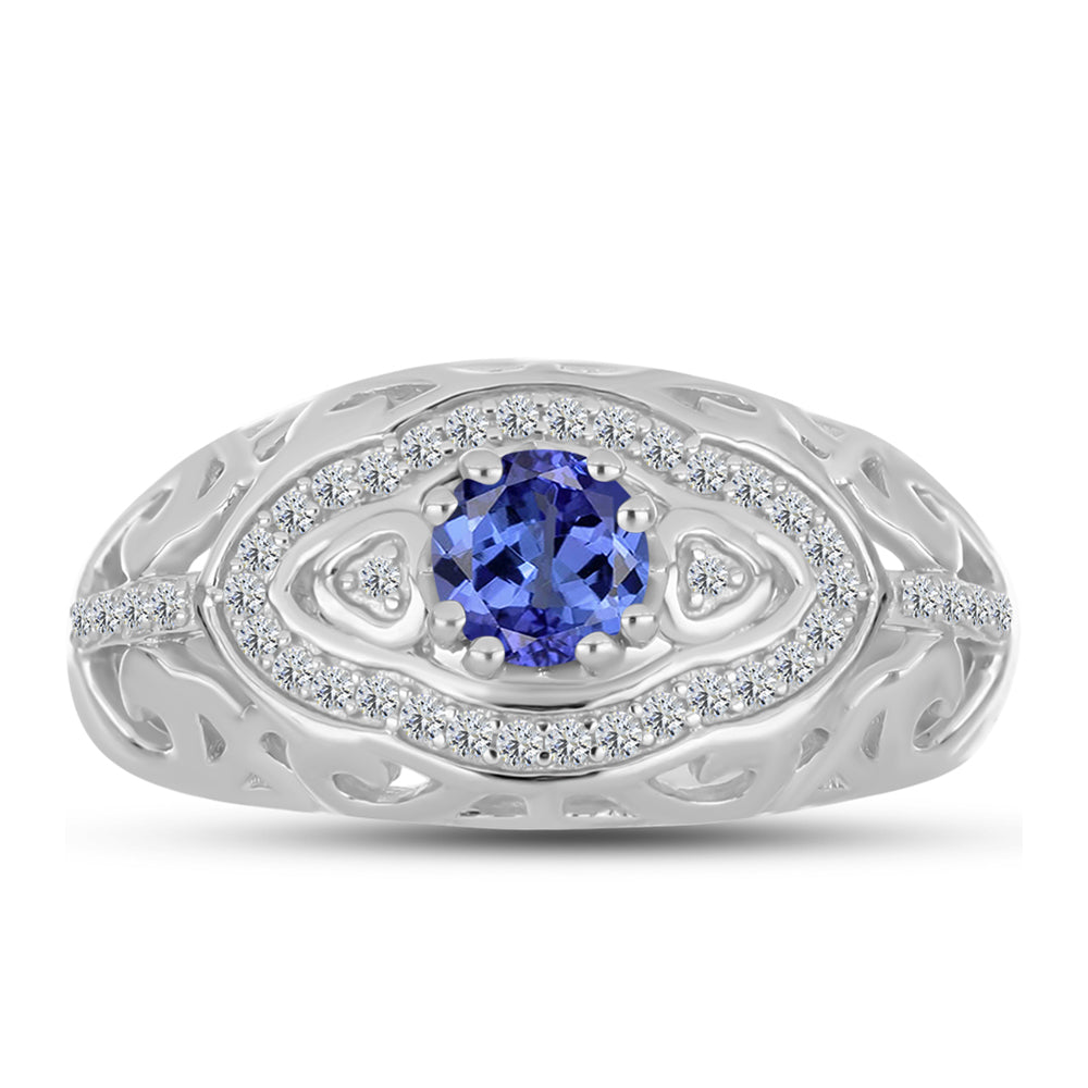 Inel din Argint 925 ( 3.77 grame ) cu Tanzanit și Topaz Alb 0.76 Carate