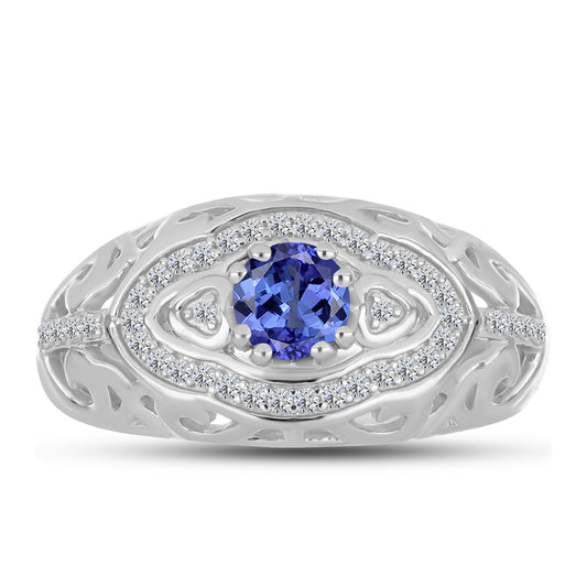 Inel din Argint 925 ( 3.77 grame ) cu Tanzanit și Topaz Alb 0.76 Carate
