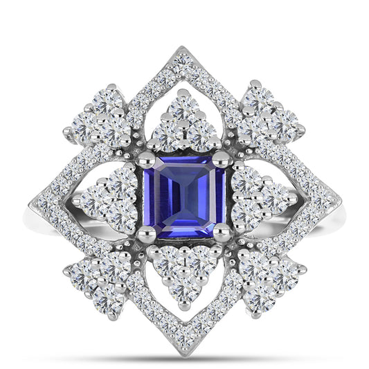 Inel din Argint 925 ( 3.7 grame ) cu Tanzanit și Topaz Alb 1.64 Carate