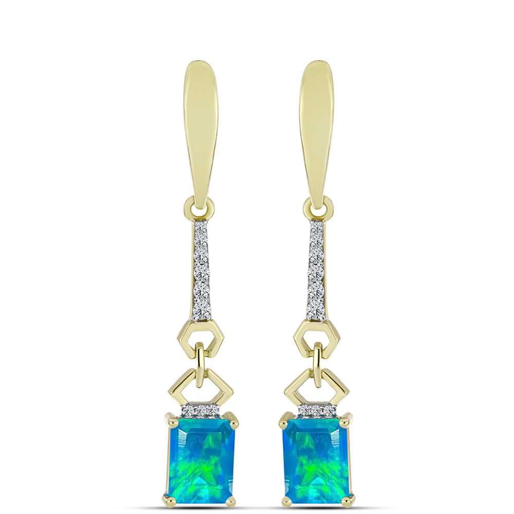 Cercei din Argint 925 Placat cu Aur ( 3.34 grame ) cu Opal Albastru Etiopian Paraiba și Topaz Alb 1.99 Carate
