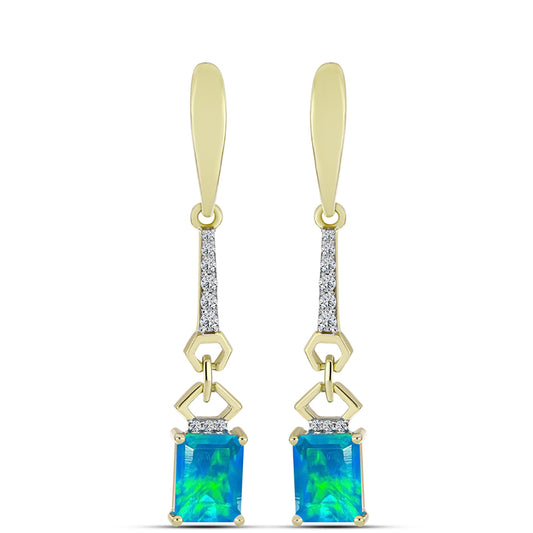 Cercei din Argint 925 Placat cu Aur ( 3.34 grame ) cu Opal Albastru Etiopian Paraiba și Topaz Alb 1.99 Carate