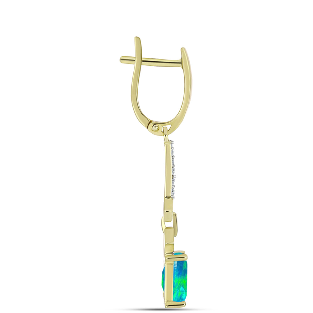 Cercei din Argint 925 Placat cu Aur ( 3.34 grame ) cu Opal Albastru Etiopian Paraiba și Topaz Alb 1.99 Carate