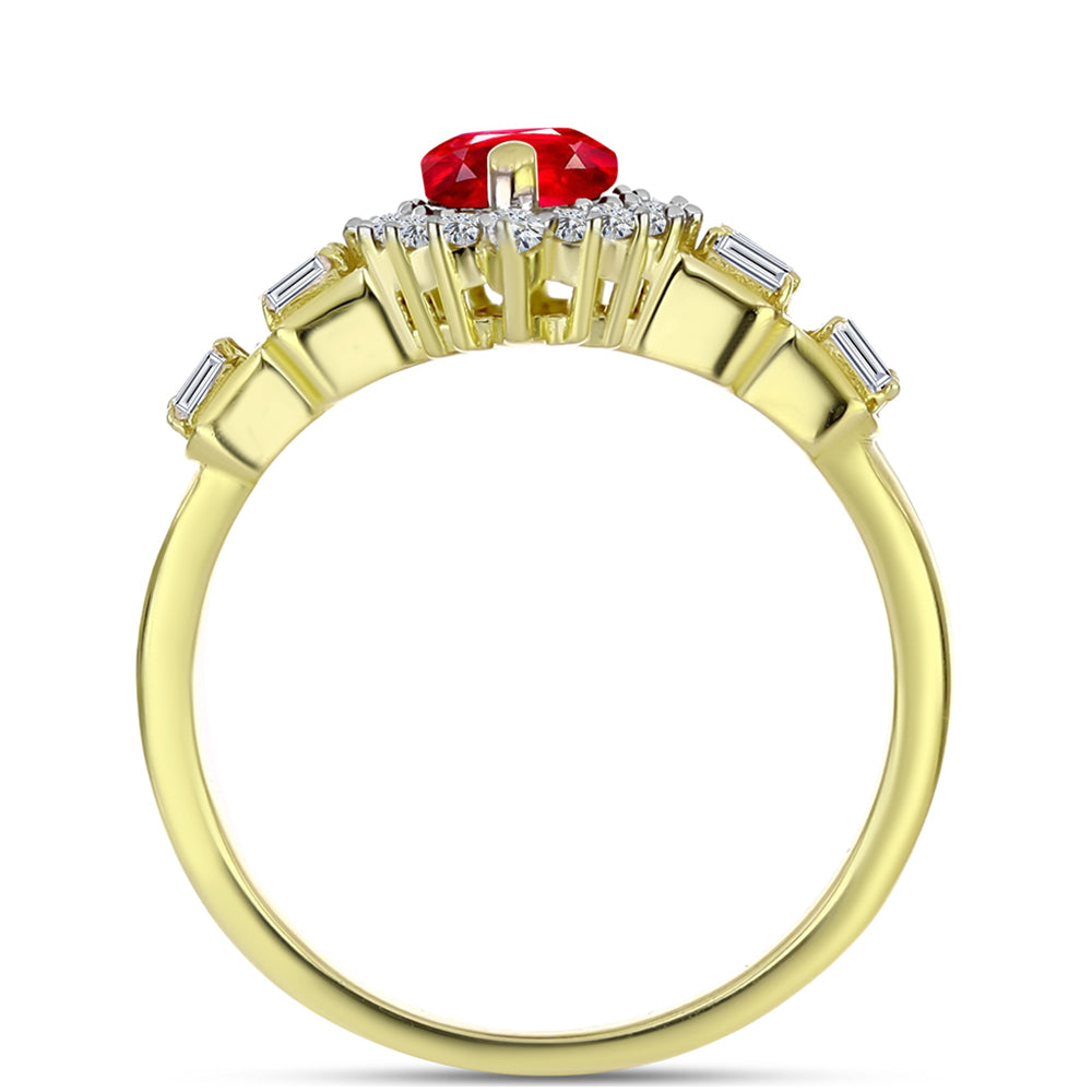 Inel din Argint 925 Placat cu Aur ( 3.47 grame ) cu Agat Roșu și Zircon Alb 1.55 Carate 2 