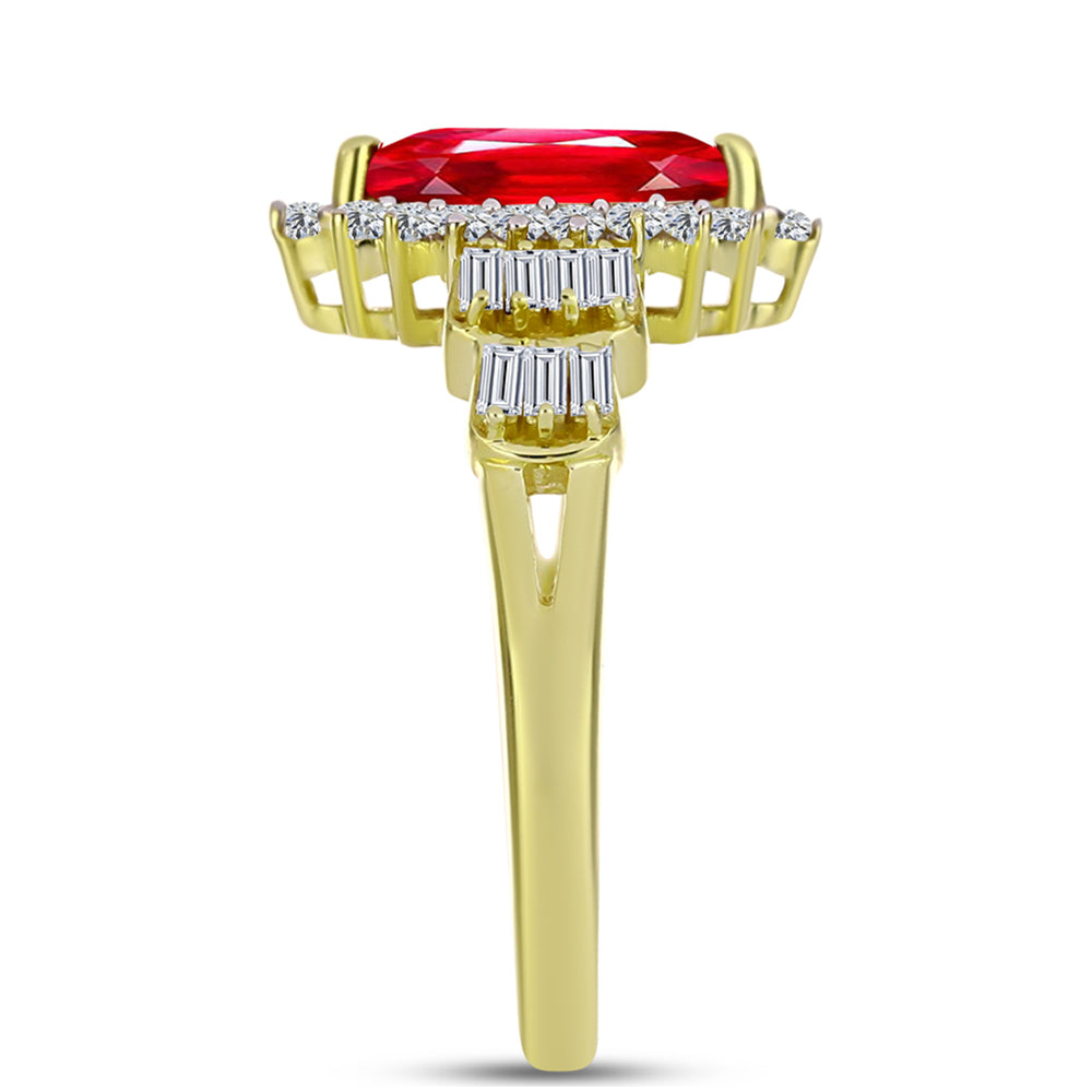 Inel din Argint 925 Placat cu Aur ( 3.47 grame ) cu Agat Roșu și Zircon Alb 1.55 Carate 4 