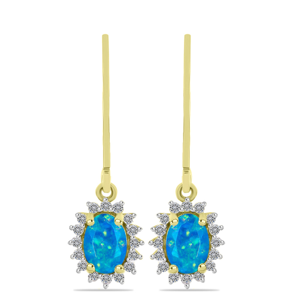 Cercei din Argint 925 Placat cu Aur ( 1.87 grame ) cu Opal Albastru Etiopian Paraiba și Topaz Alb 1.32 Carate