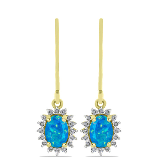 Cercei din Argint 925 Placat cu Aur ( 1.87 grame ) cu Opal Albastru Etiopian Paraiba și Topaz Alb 1.32 Carate